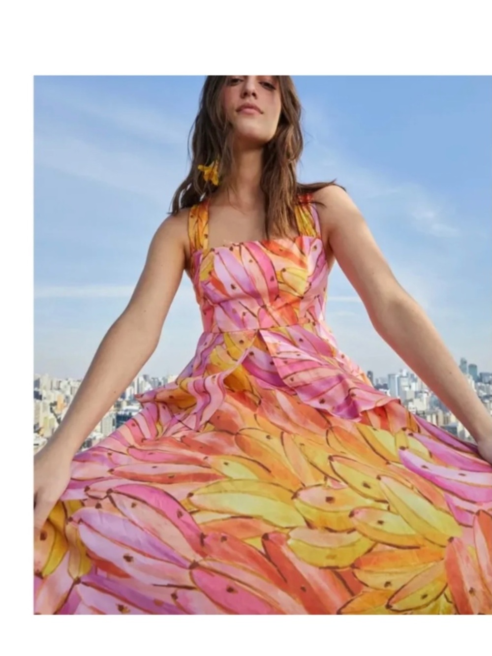 Farm Rio Pink ombré Banana Cross Tie maxi dress